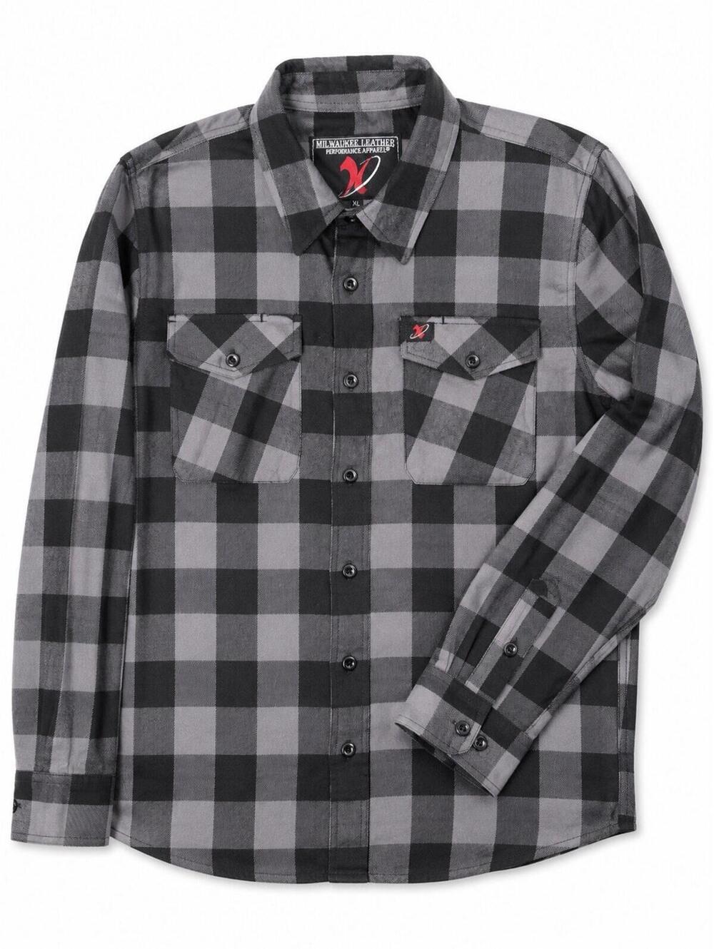 Milwaukee Leather XL Black Gray Buffalo Plaid Flannel Shirt 100% Cotton Biker
